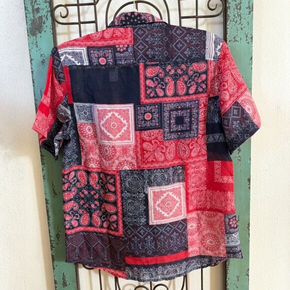 Raga Man Bandana Patchwork Button Down Shirt Red Navy White Medium - Picture 3 of 11